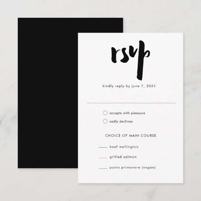 Bold Edgy Modern Black Brush Script Wedding  RSVP Card (Front/Back)