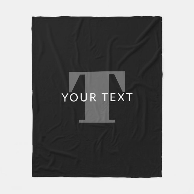 Bold Editable Text | Black White & Grey Fleece Blanket (Front)
