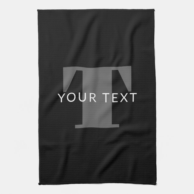 Bold Editable Text | Black White & Grey Kitchen Towel (Vertical)