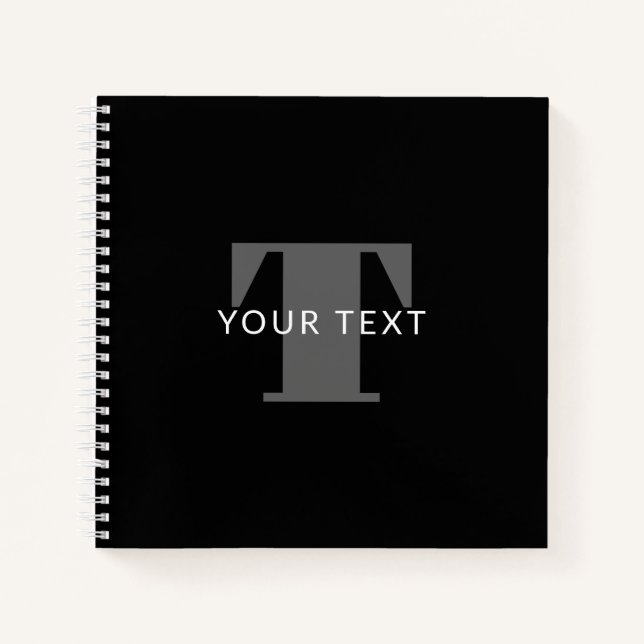 Bold Editable Text | Black White & Grey Notebook (Front)