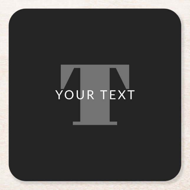Bold Editable Text | Black White & Grey Square Paper Coaster (Front)