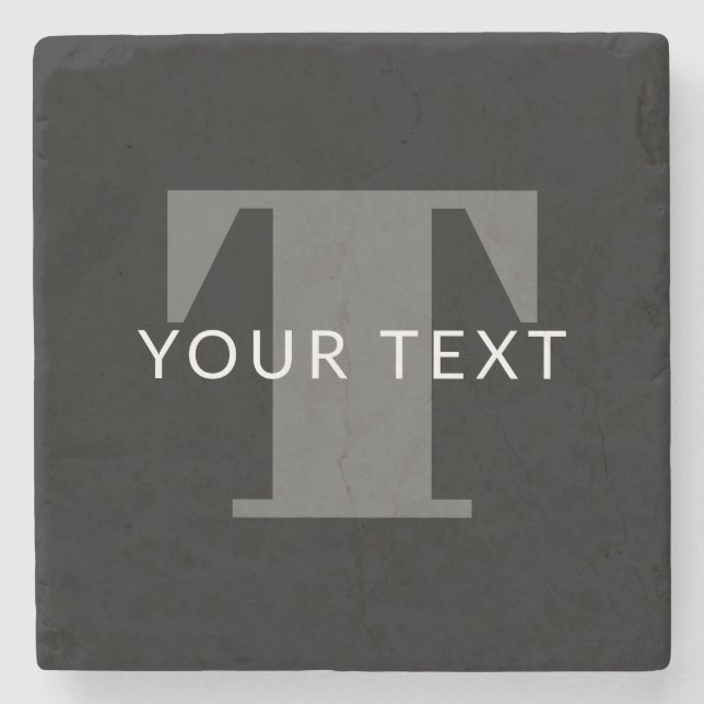 Bold Editable Text | Black White & Grey Stone Coaster (Front)