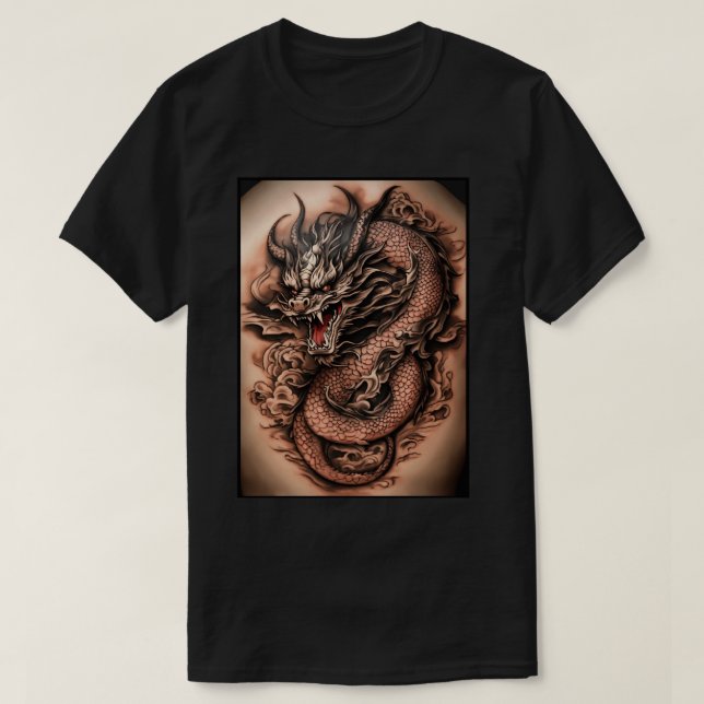 "Bold Elegance: Celtic Black Grey Dragon Tattoo" T-Shirt (Design Front)