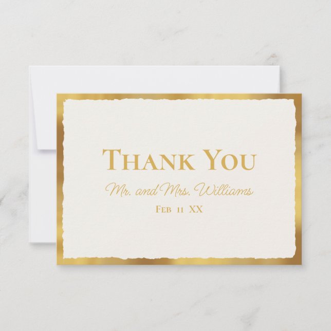 Bold Elegance Luxe Gold Edge Off White Wedding Thank You Card (Front)