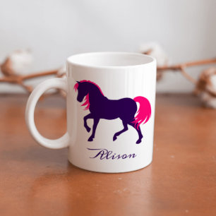Bold Elegant Animal Personalized Purple Pink Horse Coffee Mug