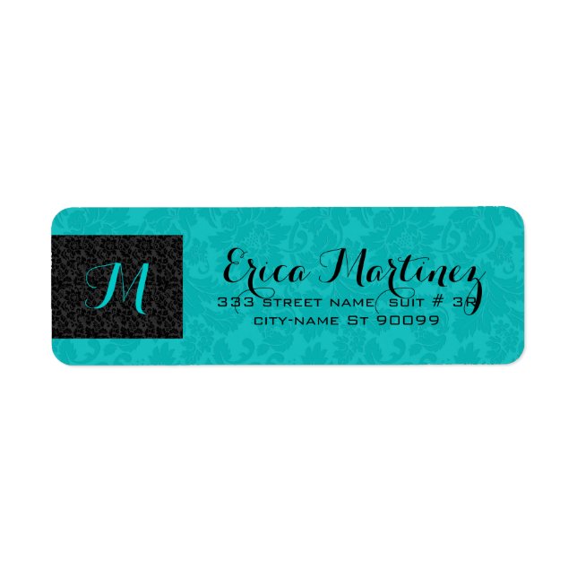 Bold Elegant Black And Turquoise Floral Damas (Devant)