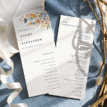 Bold Elegant Floral Wedding Flat Program<br><div class="desc">Introducing our Bold Elegant Floral Wedding Flat Program Design, a modern celebration of nature's artistry, featuring colourful floral watercolor arrangements in lovely hues of blush pink, navy and dusty blue, peach, and yellow with soft eucalyptus greenery beautifully set against a simple pristine white canvas with minimalist dark blue typography, creating...</div>