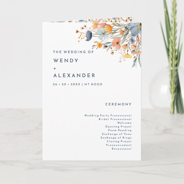 Bold Elegant Floral Wedding Folded Program (Front)
