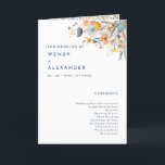 Bold Elegant Floral Wedding Folded Program<br><div class="desc">Introducing our Bold Elegant Floral Wedding Folded Program Design, a modern celebration of nature's artistry, featuring colourful floral watercolor arrangements in lovely hues of blush pink, navy and dusty blue, peach, and yellow with soft eucalyptus greenery beautifully set against a simple pristine white canvas with minimalist dark blue typography, creating...</div>