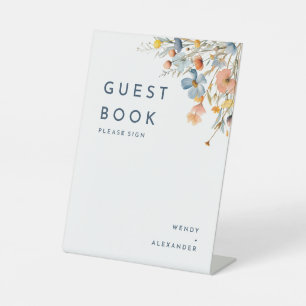 Bold Elegant Floral Wedding Guest Book Pedestal Sign