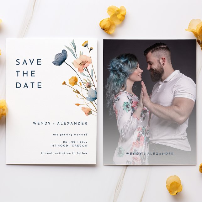 Bold Elegant Floral Wedding Photo Save The Date (Creator Uploaded)