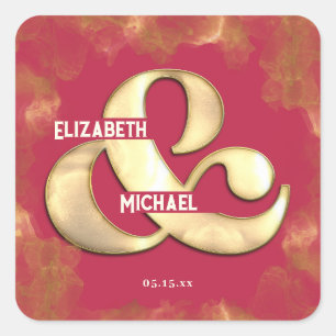 Bold Elegant Gold Pink Magenta Custom Wedding Square Sticker