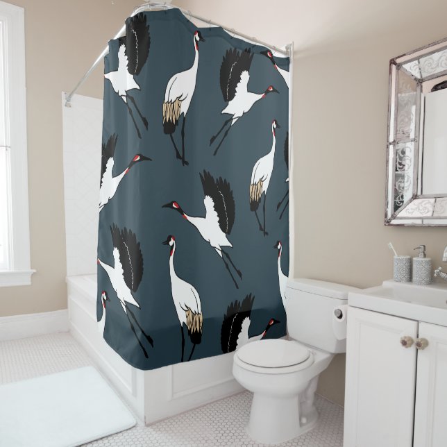 Bold Elegant Japanese Cranes Dark Navy Blue (In Situ)