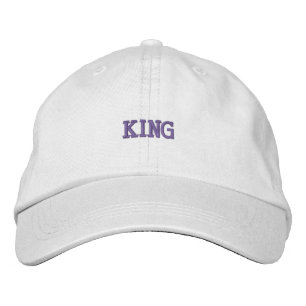 Bold Embroidered King Text on Classic White-Hat Hat