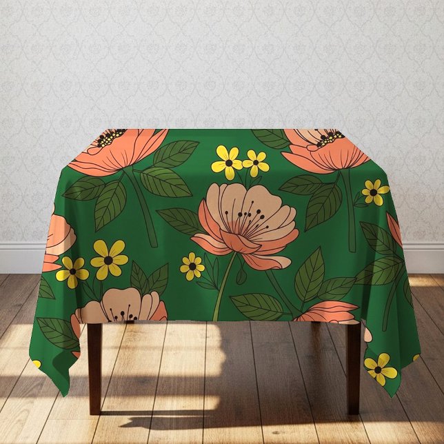 Bold Emerald Green and Peach Modern Floral Pattern Tablecloth (Creator Uploaded)