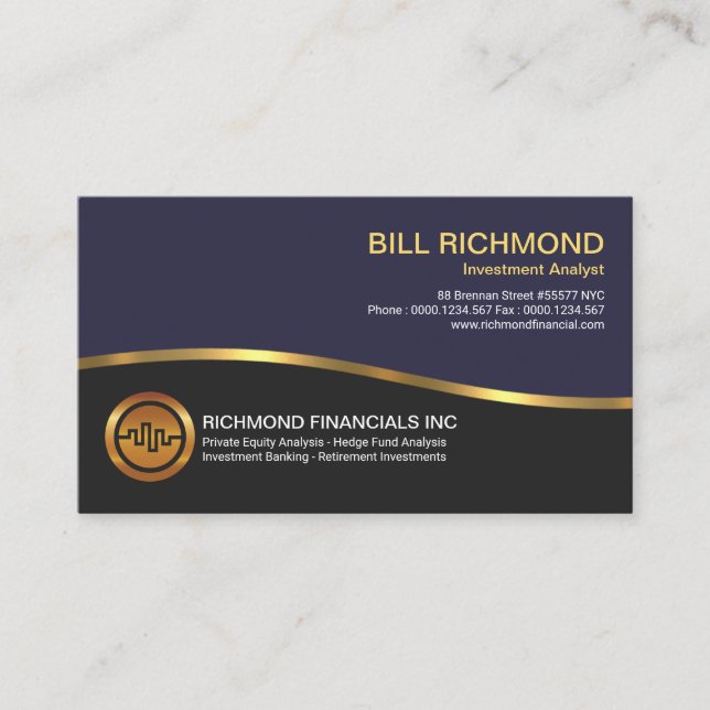 Bold Energetic Retro Faux Gold Wave Investment Business Card (Front)