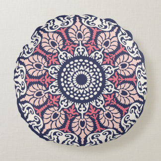 Bold Ethnic Modern Mandala boho chic Indian Yoga Round Pillow