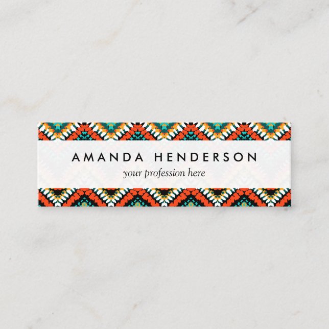 Bold Ethnic Native Tribal Pattern Mini Business Card (Front)