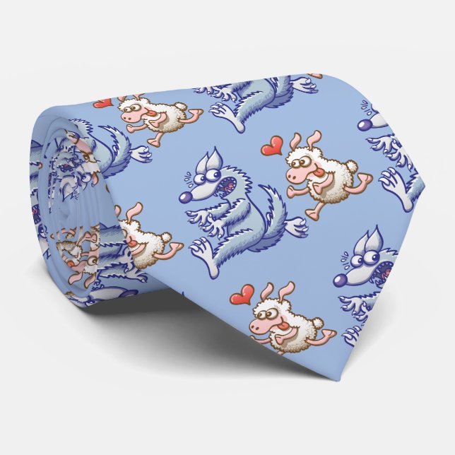 Bold ewe in love running after a scared wolf tie (Rolled)