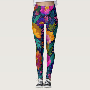 Bold Exotic Flower Blossoms Stylish& Chic Floral Leggings