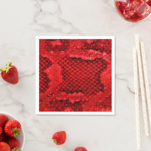 Bold exotic snake skin print texture pattern red napkin