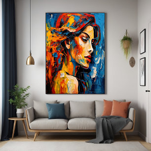 Bold Expressionist Female Portrait Abstract Art Poster