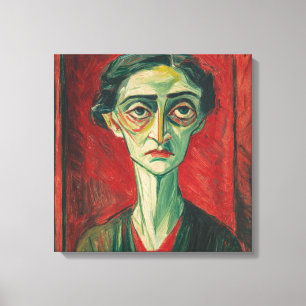 Bold Expressionist Portrait in Red and Green Canvas Print