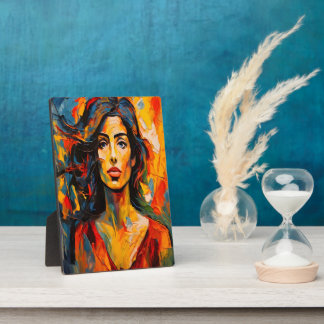 Bold Expressionist Woman Abstract Portrait Art Plaque