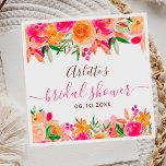 Bold fall floral watercolor bridal shower welcome napkin<br><div class="desc">Modern girly bold floral watercolor bridal shower napkin with bright orange,  peach,  pink,  and green flowers bouquet and elegant script font.</div>
