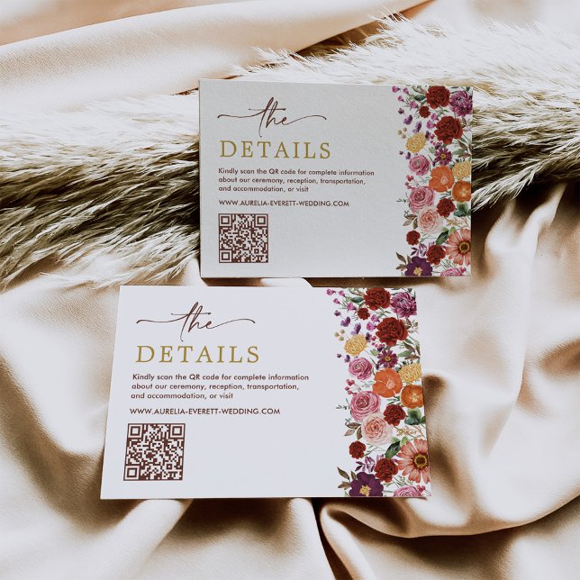 Bold Fall Wildflower Field Wedding Details QR Code Enclosure Card (Creator Uploaded)