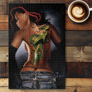 Bold  Fantasy Dragon Tattoo Woman Jigsaw Puzzle