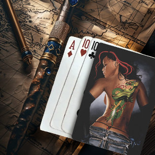 Bold  Fantasy Dragon Tattoo Woman Playing Cards