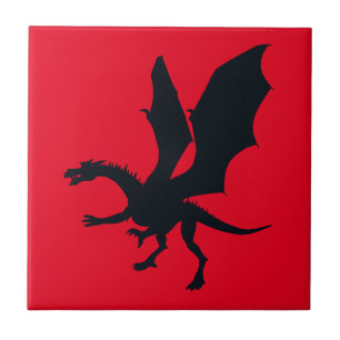 Bold Fantasy Illustration Black Dragon Silhouette  Tile