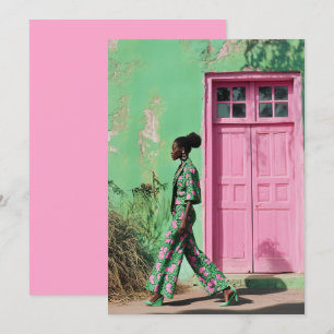 Bold Fashion in a Vibrant Urban Landscape Invitation