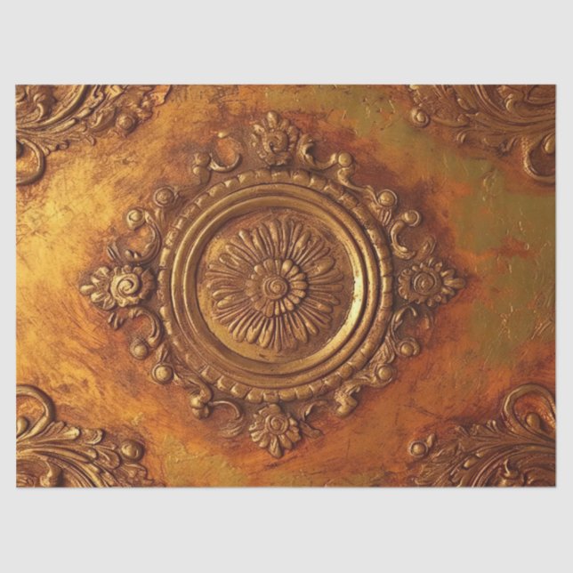 Bold faux gold Victorian ornament burnt orange Tissue Paper (Front)