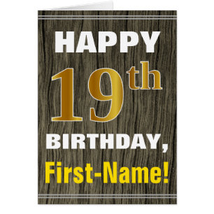 Bold, Faux Wood, Faux Gold 19e anniversaire + Nom