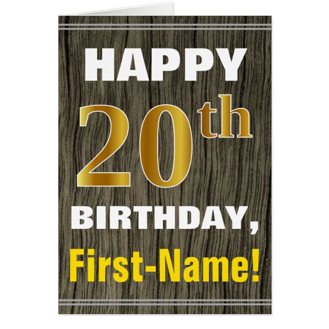 Bold, Faux Wood, Faux Gold 20e Anniversaire + Nom (Devant)