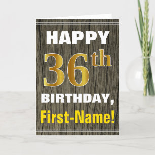 Bold, Faux Wood, Faux Gold 36th Birthday + Name Card