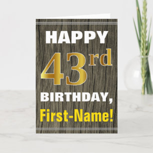 Bold, Faux Wood, Faux Gold 43rd Birthday + Name Card