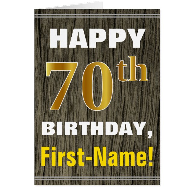 Bold, Faux Wood, Faux Gold 70e anniversaire + Nom (Devant)