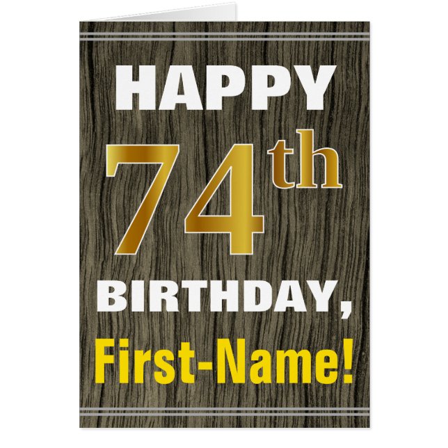 Bold, Faux Wood, Faux Gold 74e anniversaire + Nom (Devant)