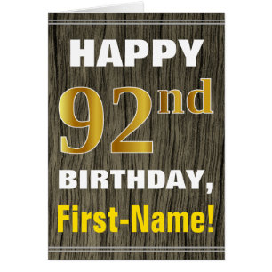 Bold, Faux Wood, Faux Gold 92e anniversaire + Nom