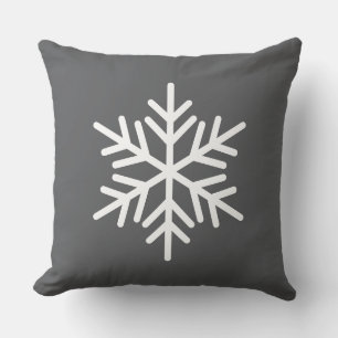 Bold Festive White Alpine Snowflake On Modern Grey Throw Pillow