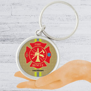 Bold Firefighter Maltese Cross Art Keychain
