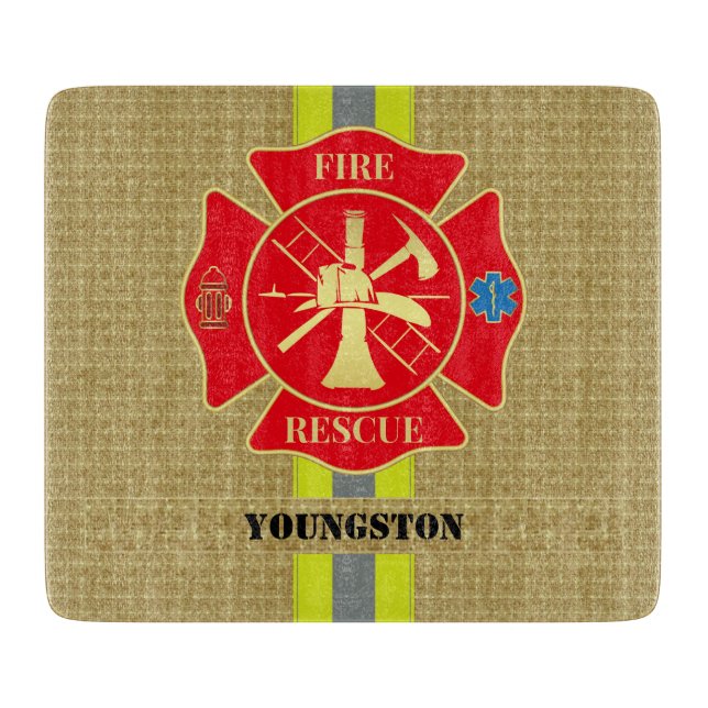 Bold Firefighter Maltese Cross Kitchen Design Cutting Board (Front)
