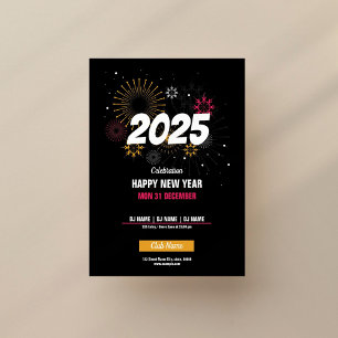 Bold Fireworks Minimalist New Year’s Eve Party Invitation