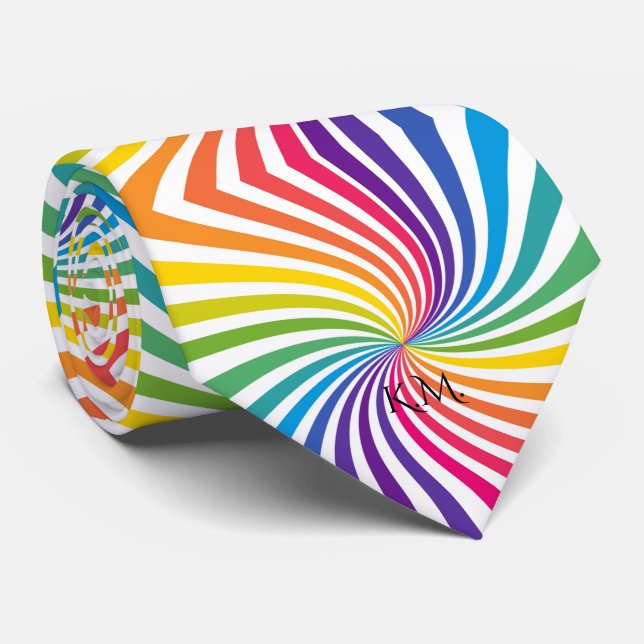 Bold Flamboyant Colours Dynamic Playful Rainbow Tie (Rolled)