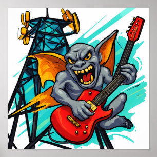 Bold Flat Color Graphic: Grumpy Gargoyle Poster