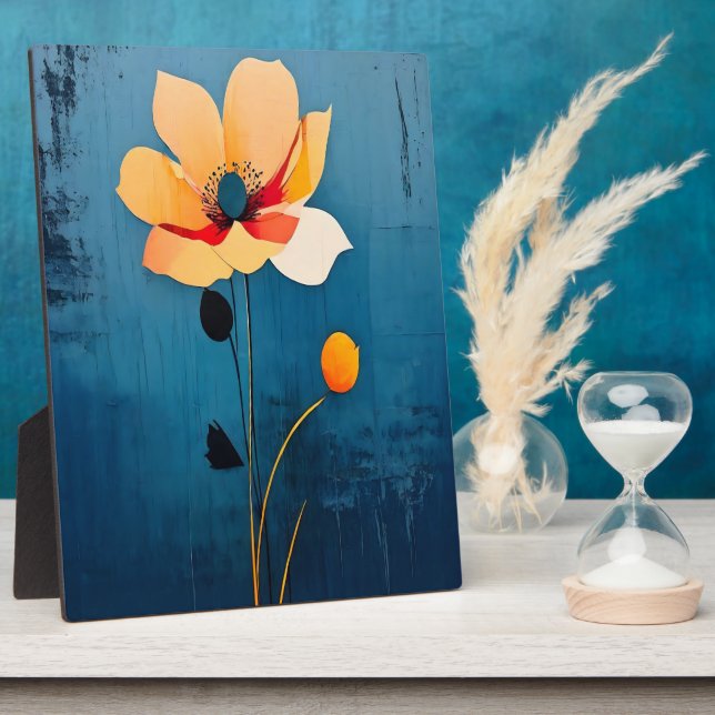 Bold Floral Art with Abstract Flower Plaque (Side)