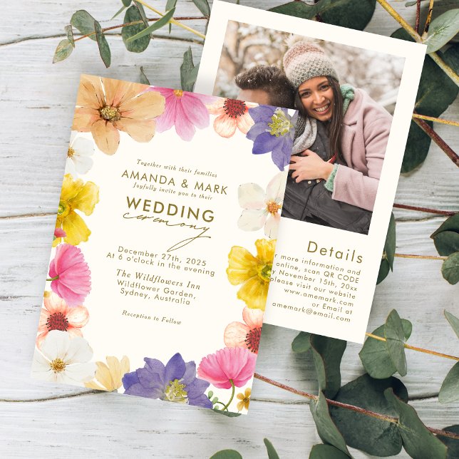 Bold floral bloom Elegant Wildflower Wedding  Invitation (Creator Uploaded)